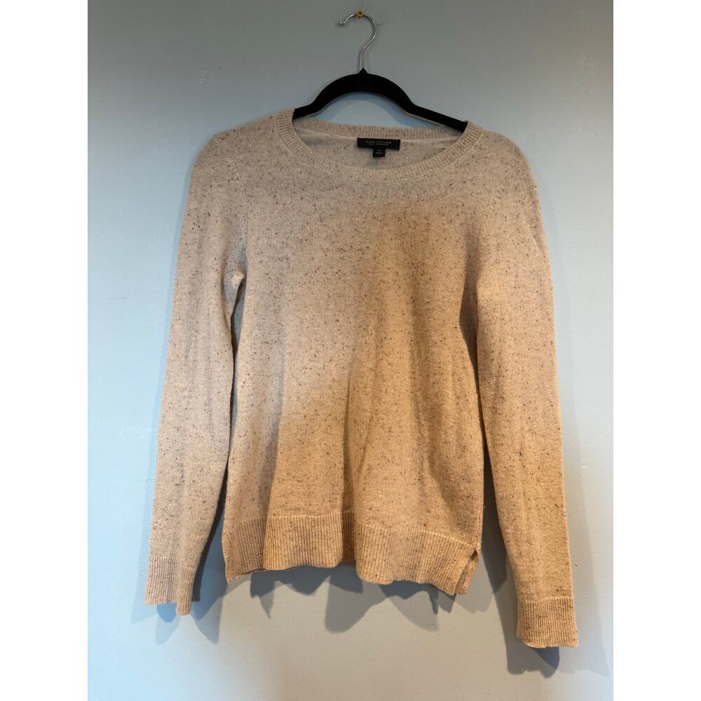 Ann Taylor 100% Cashmere Crewneck Sweater Beige Speckled XS
